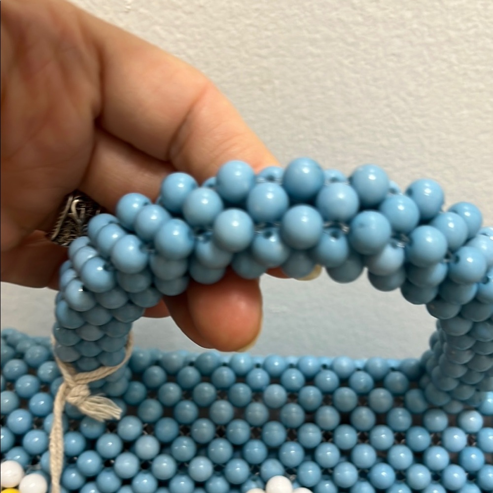 Blue Beaded Handbag with Floral 3D Design - Picture 7 of 10